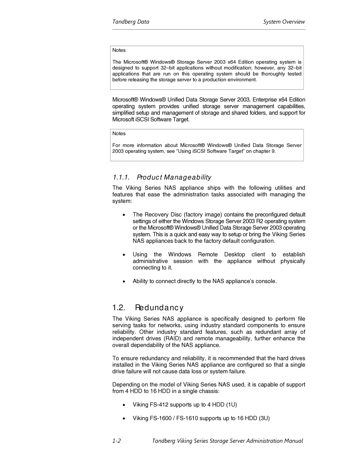 Tandberg Data Viking FS-412, Viking FS-1600, Viking FS-1500 manual Redundancy, Product Manageability 