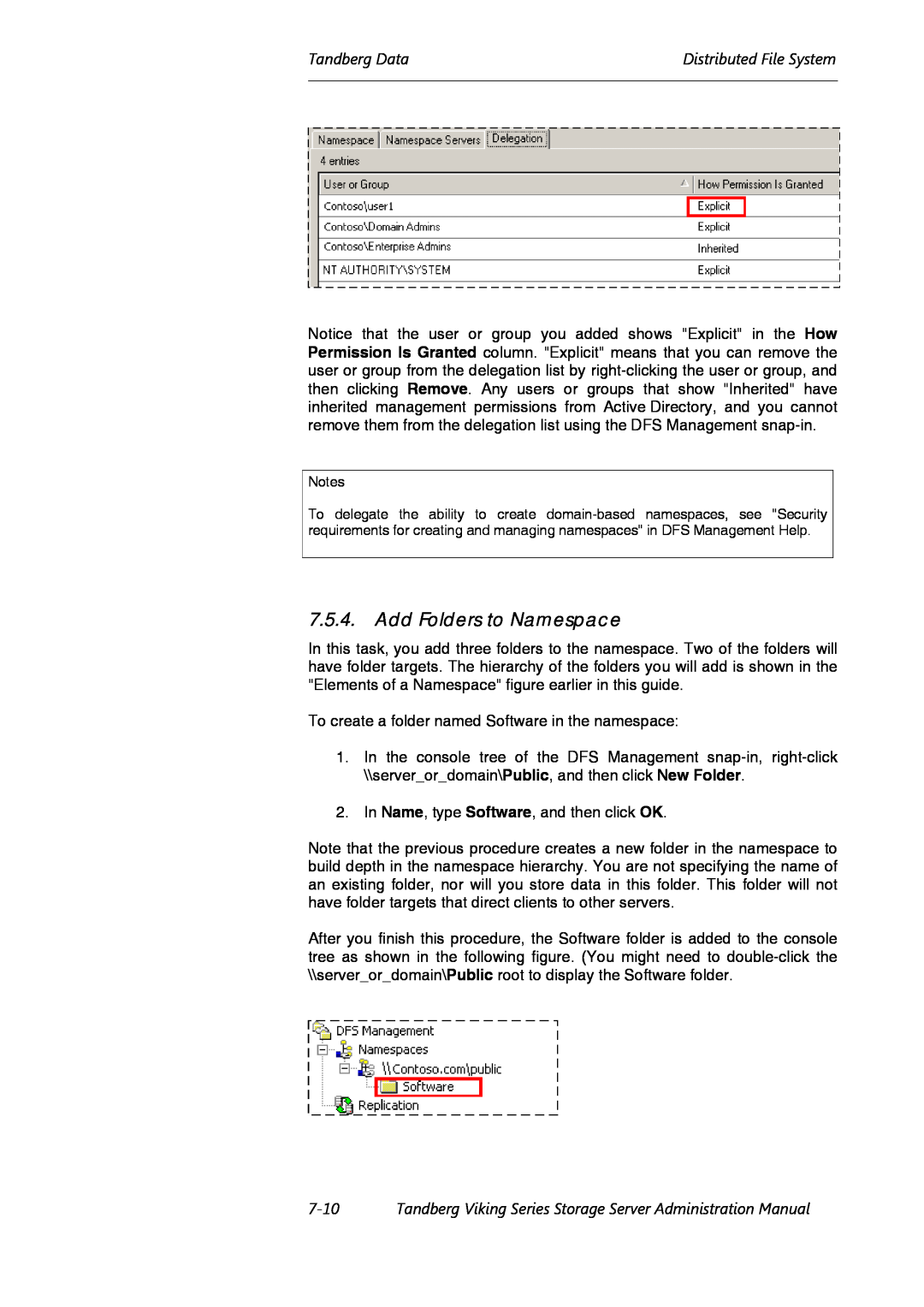 Tandberg Data Viking FS-1500, Viking FS-1600 manual Add Folders to Namespace, Tandberg DataDistributed File System, 7-10 