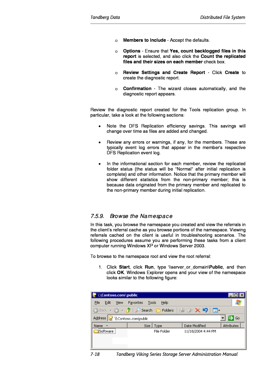 Tandberg Data Viking FS-1600, Viking FS-1500 manual Browse the Namespace, Tandberg DataDistributed File System, 7-18 