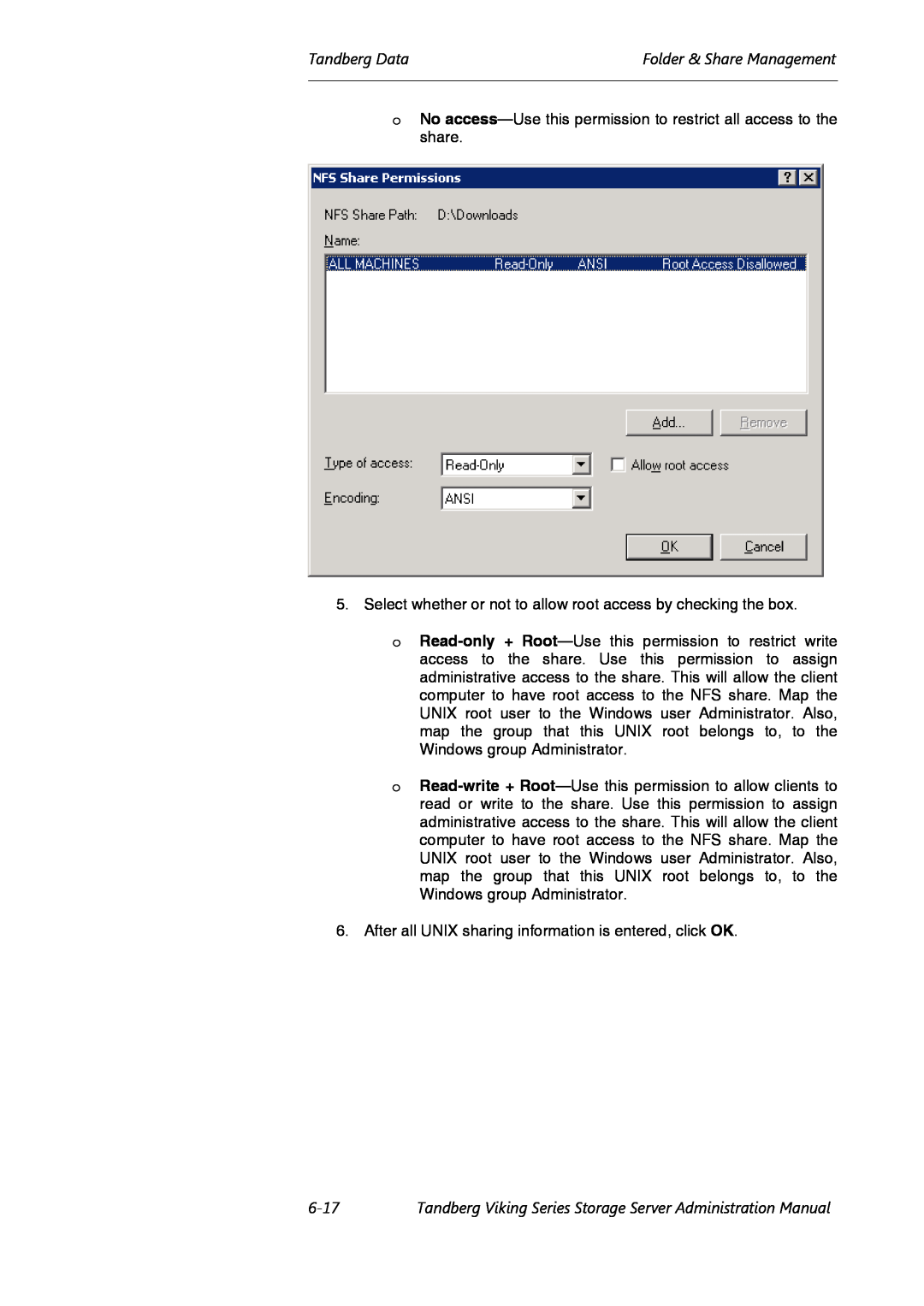Tandberg Data Viking FS-1600, Viking FS-1500, Viking FS-412 manual 6-17, Tandberg DataFolder & Share Management 