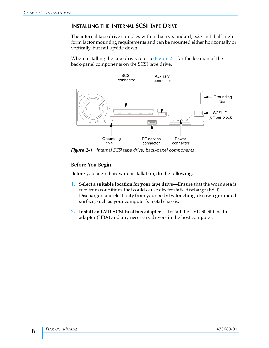 Tandberg Data VXA-320 (VXA-3) manual Before You Begin, Installing the Internal Scsi Tape Drive 