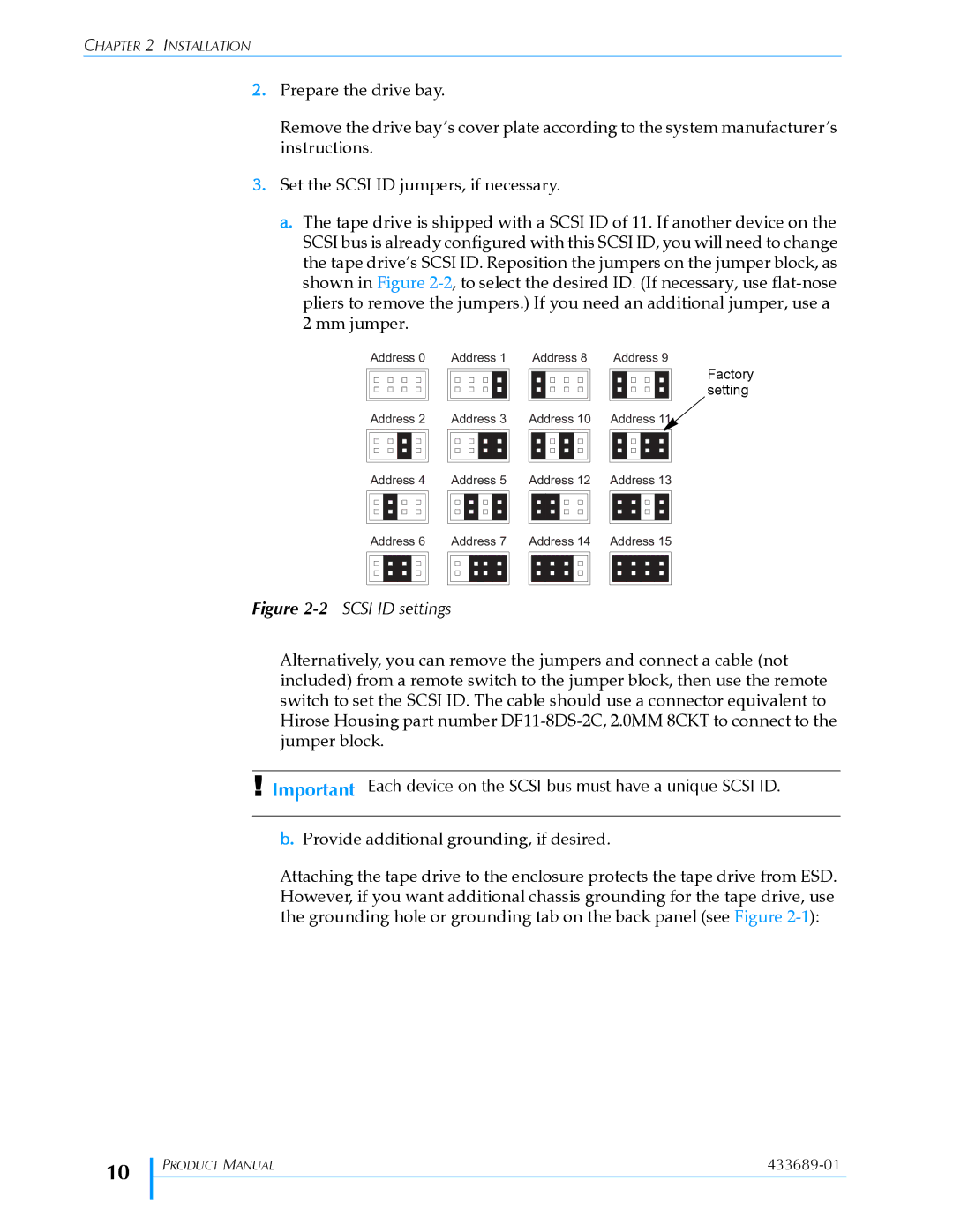 Tandberg Data VXA-320 (VXA-3) manual 2SCSI ID settings 