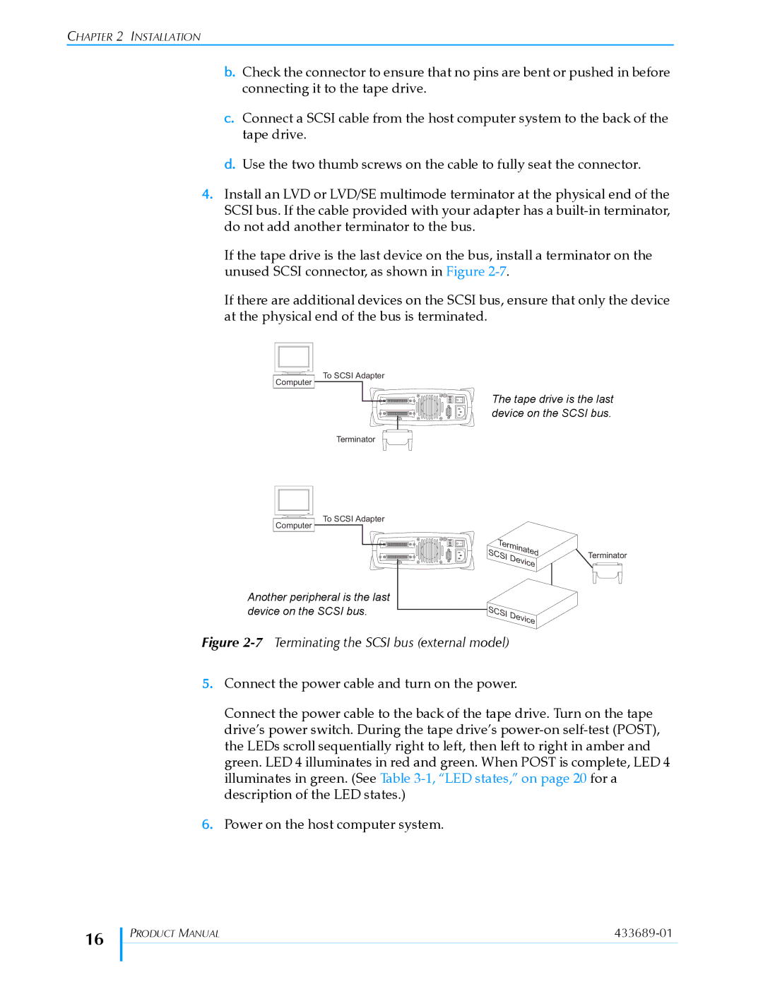 Tandberg Data VXA-320 (VXA-3) manual 7Terminating the Scsi bus external model 