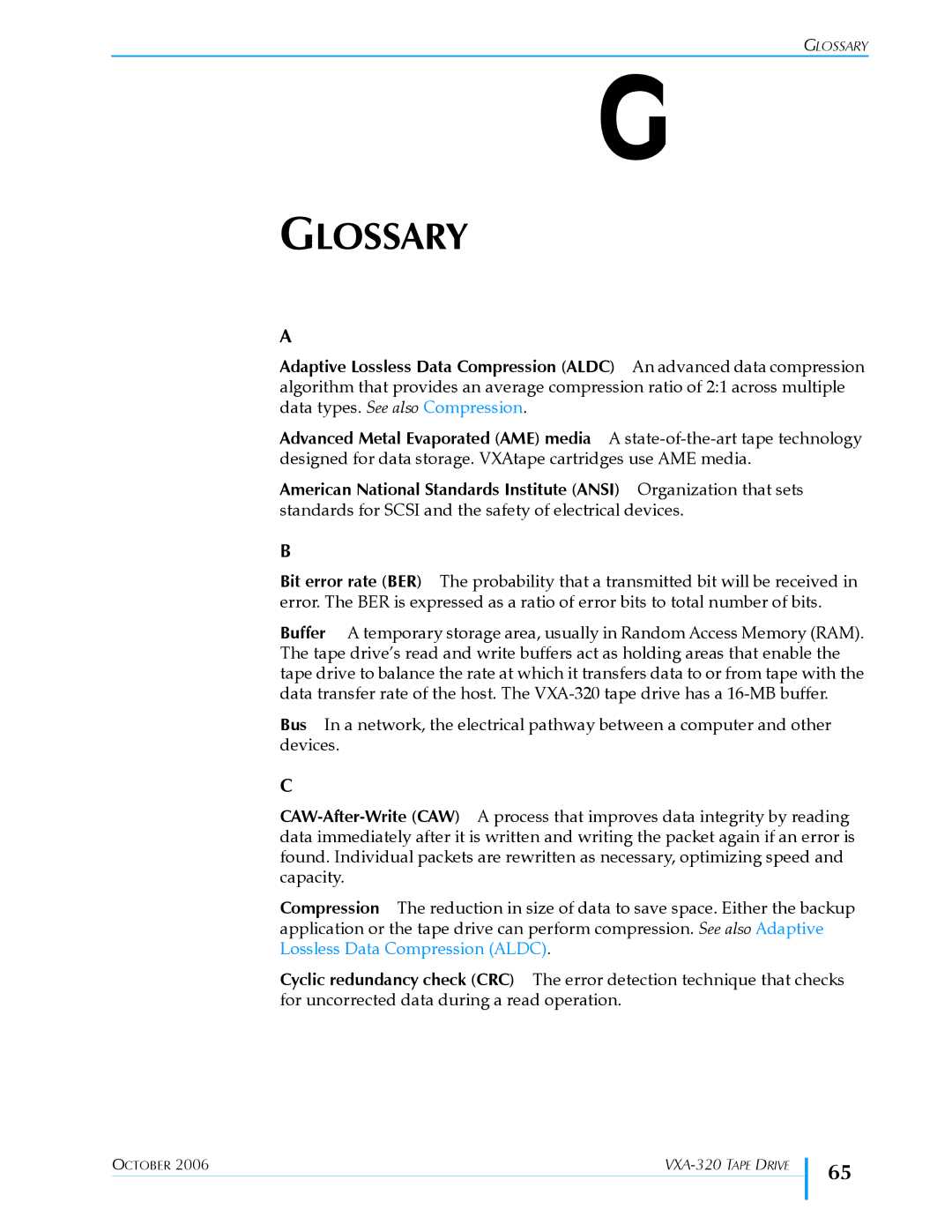 Tandberg Data VXA-320 (VXA-3) manual Glossary 