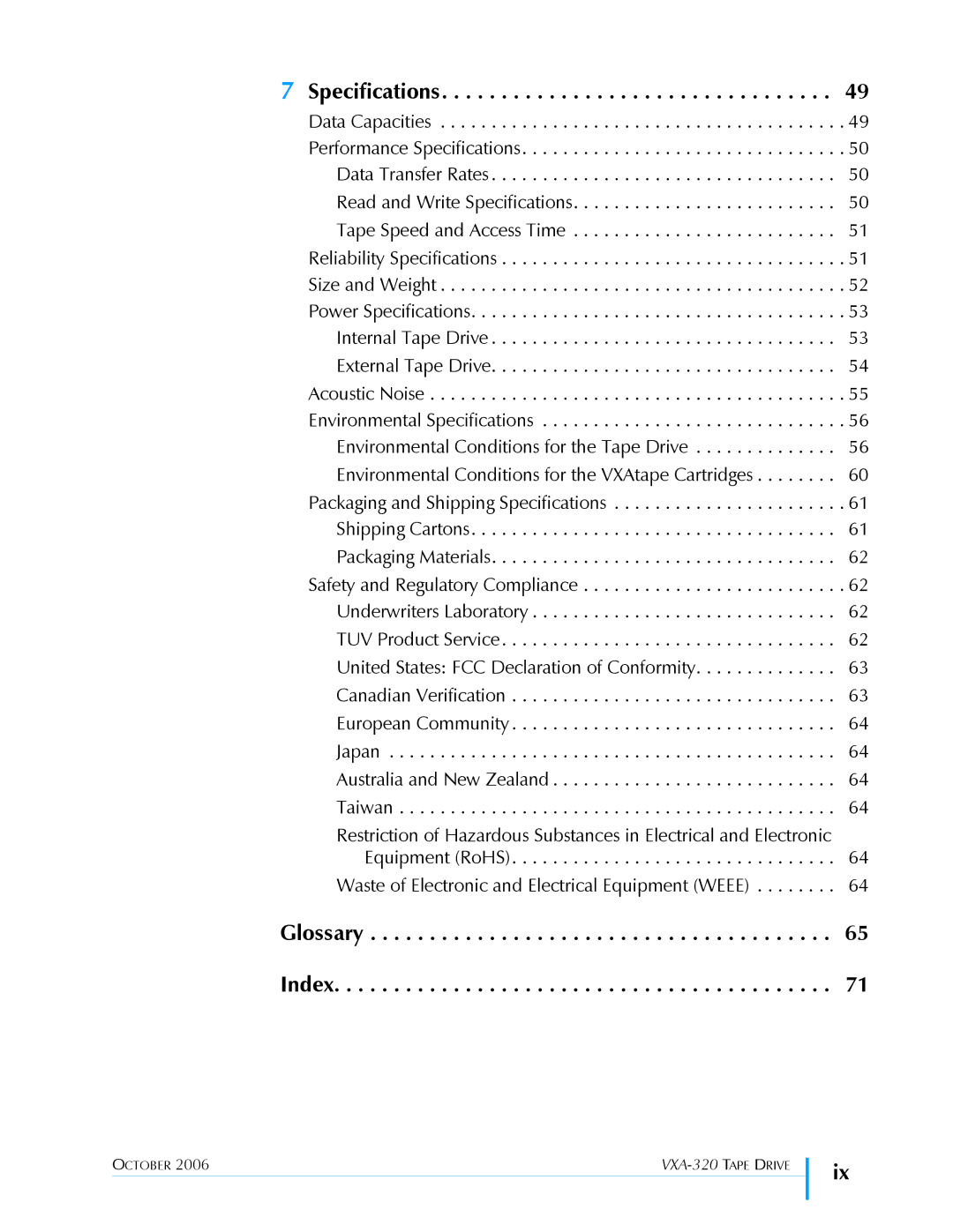 Tandberg Data VXA-320 (VXA-3) manual Glossary Index 