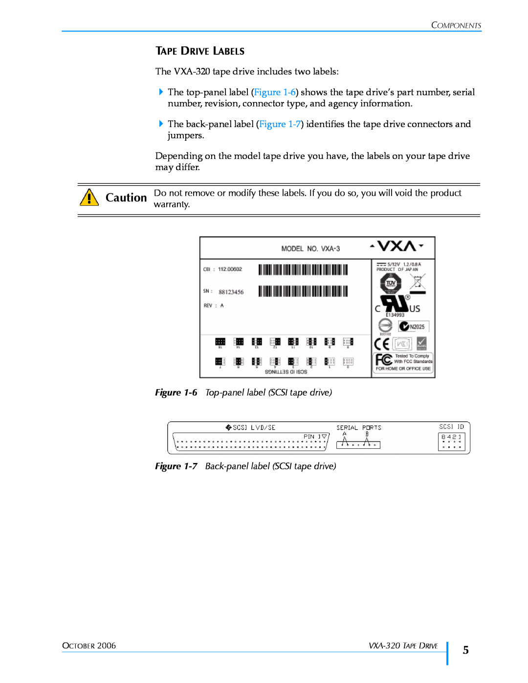 Tandberg Data VXA-320 (VXA-3) manual Tape Drive Labels 
