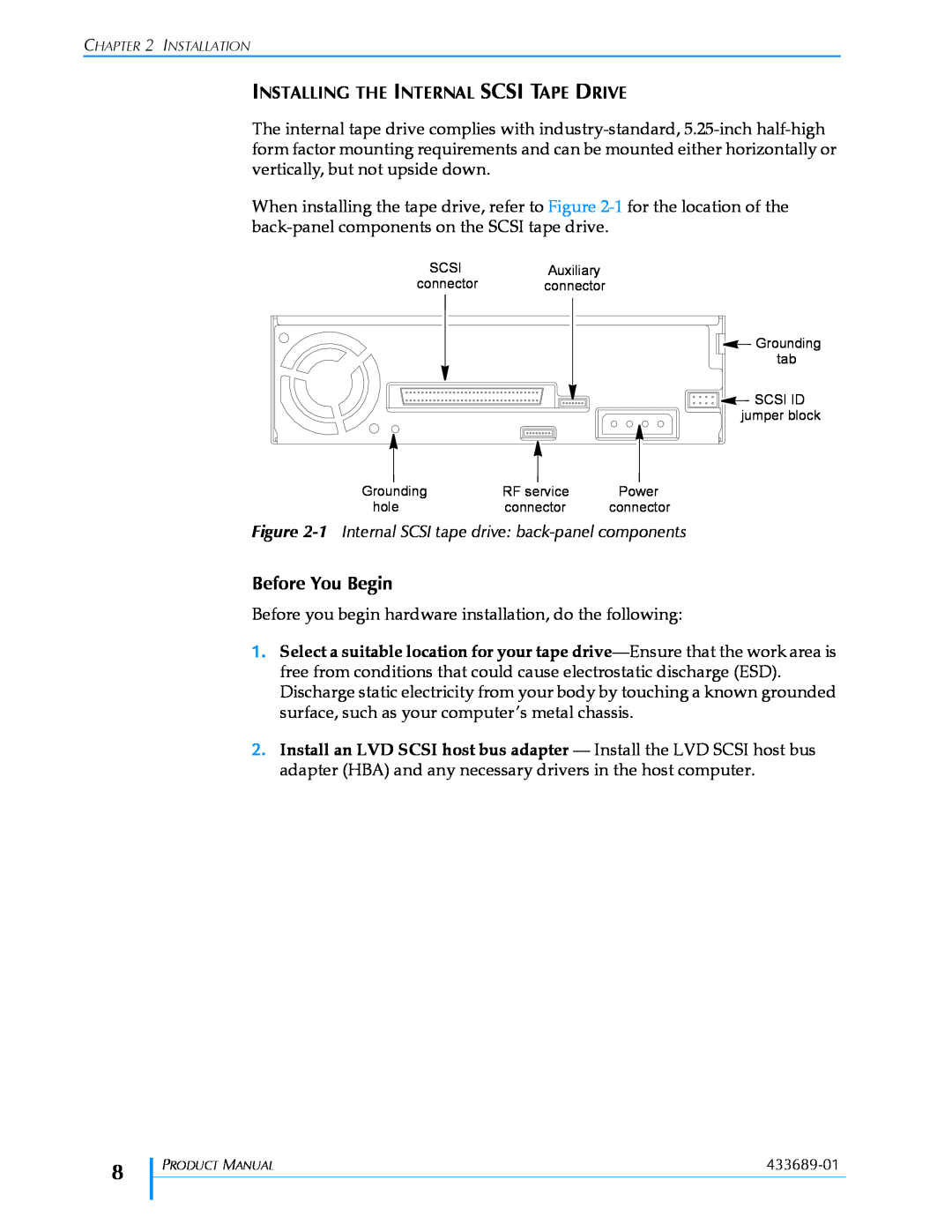 Tandberg Data VXA-320 (VXA-3) manual Before You Begin, Installing The Internal Scsi Tape Drive 
