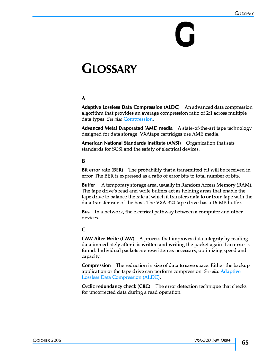 Tandberg Data VXA-320 (VXA-3) manual Glossary 
