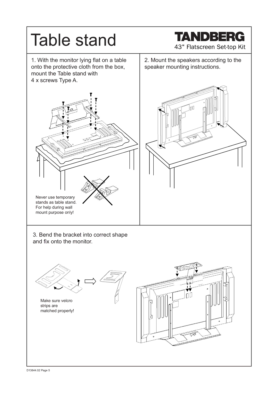 TANDBERG DE50 manual Table stand, LwkWkhPrqlwruO\LqjÀdwRqDWdeoh 