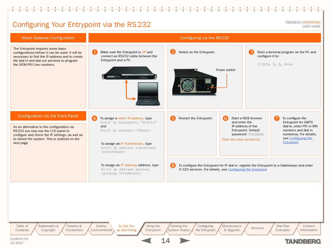 TANDBERG ENTRYPOINT Configuring Your Entrypoint via the RS 232, About Gateway Configuration, Configuring via the RS 232 