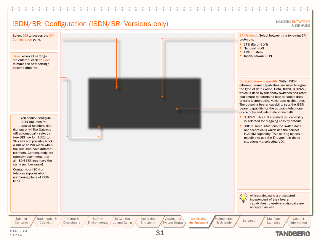 TANDBERG ENTRYPOINT manual ISDN/BRI Configuration ISDN/BRI Versions only 