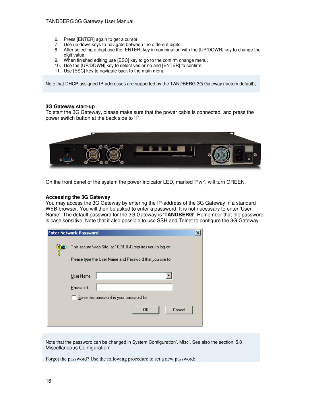 TANDBERG Hub user manual 3G Gateway start-up, Accessing the 3G Gateway 