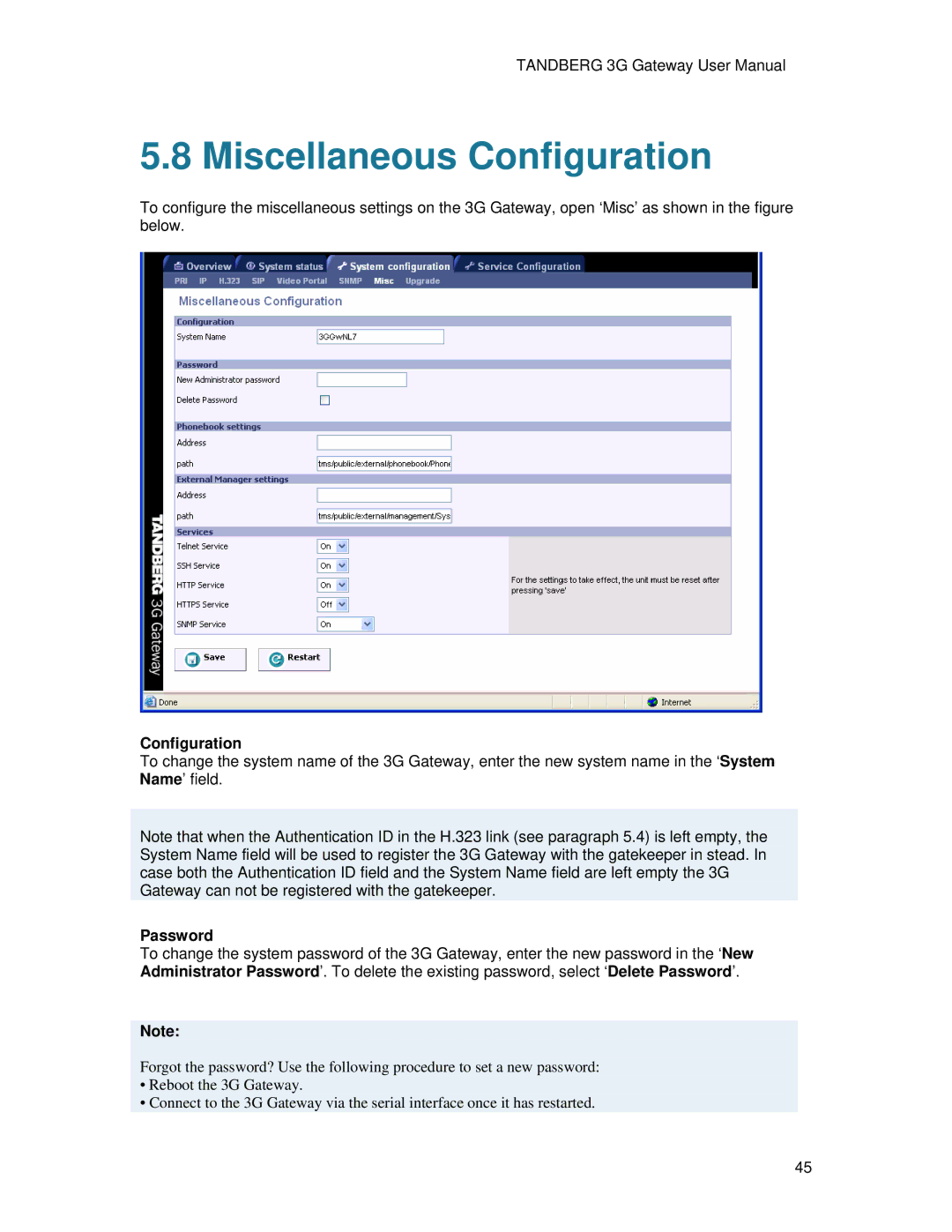 TANDBERG Hub user manual Miscellaneous Configuration, Password 