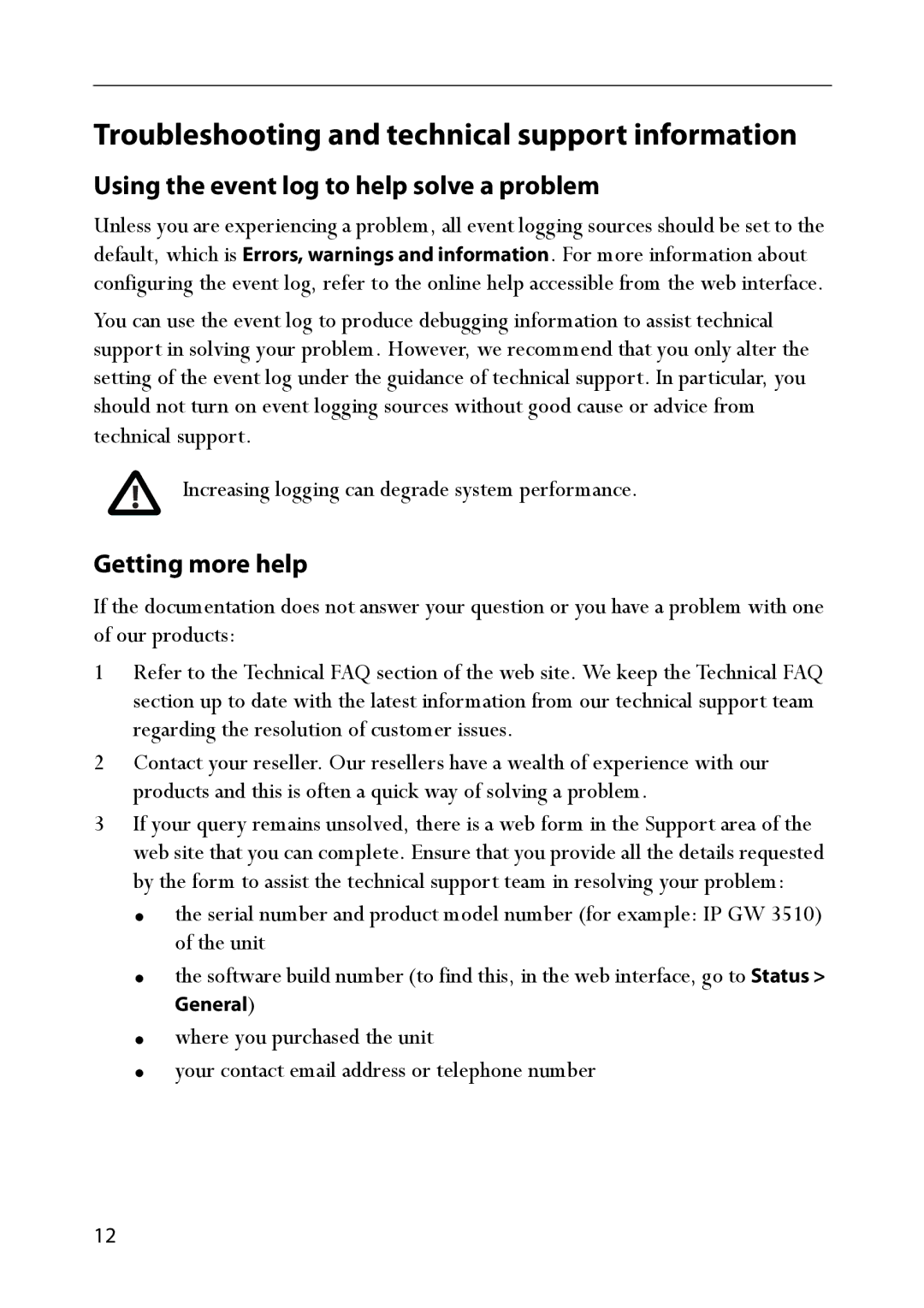 TANDBERG IP GW 3500 manual Troubleshooting and technical support information, Using the event log to help solve a problem 