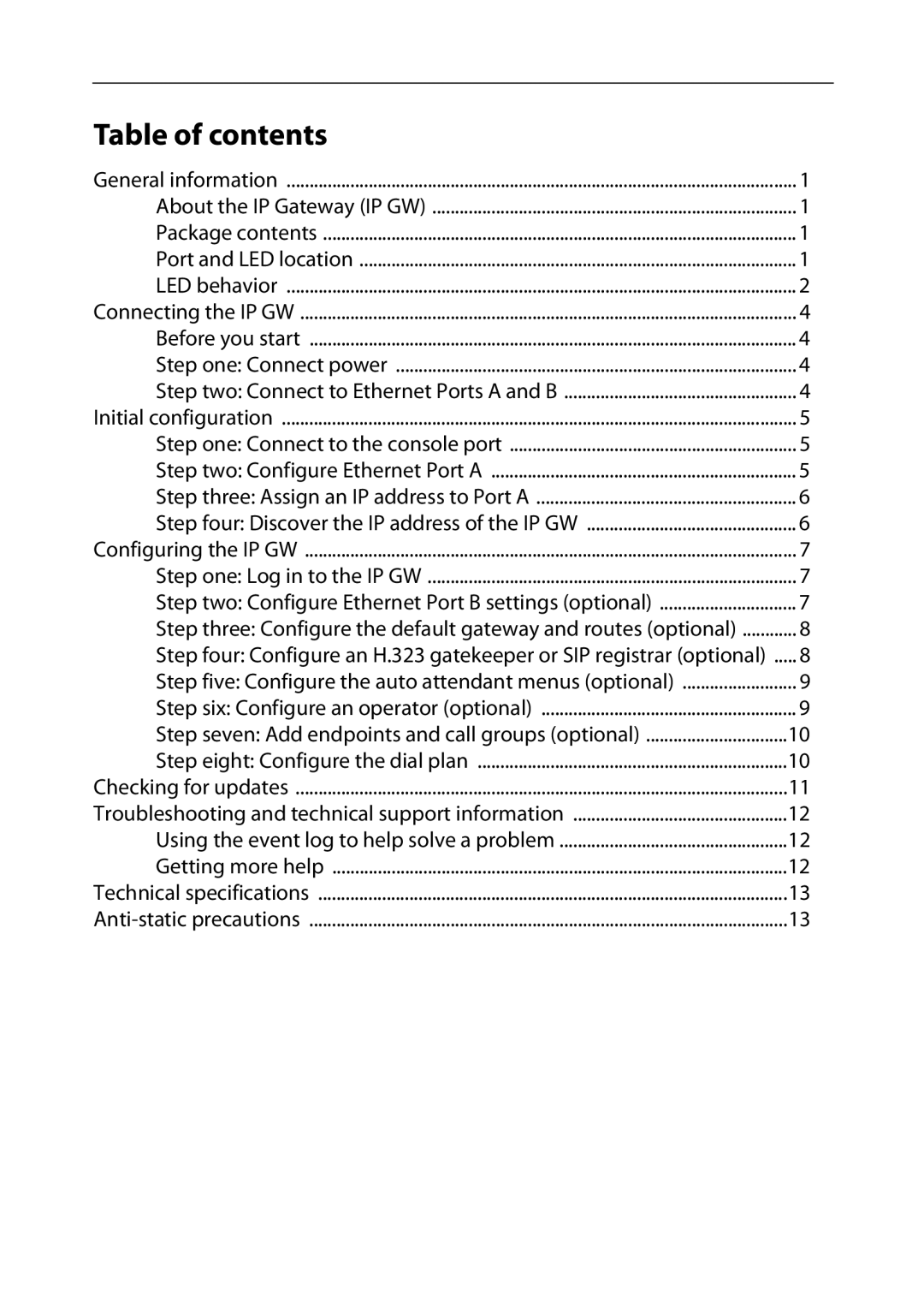 TANDBERG IP GW 3500 manual Table of contents 