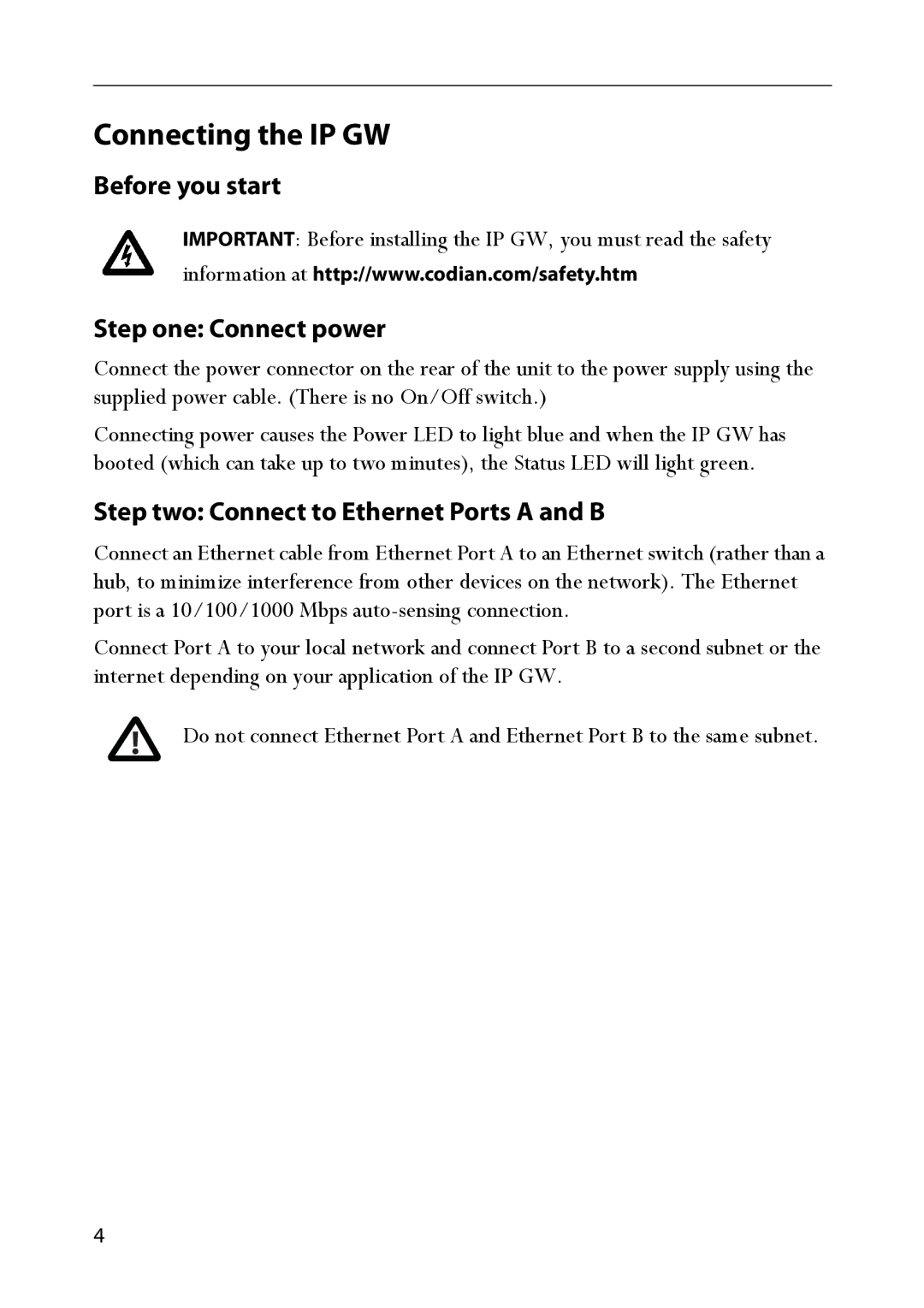 TANDBERG IP GW 3500 manual Connecting the IP GW, Before you start, Step one Connect power 