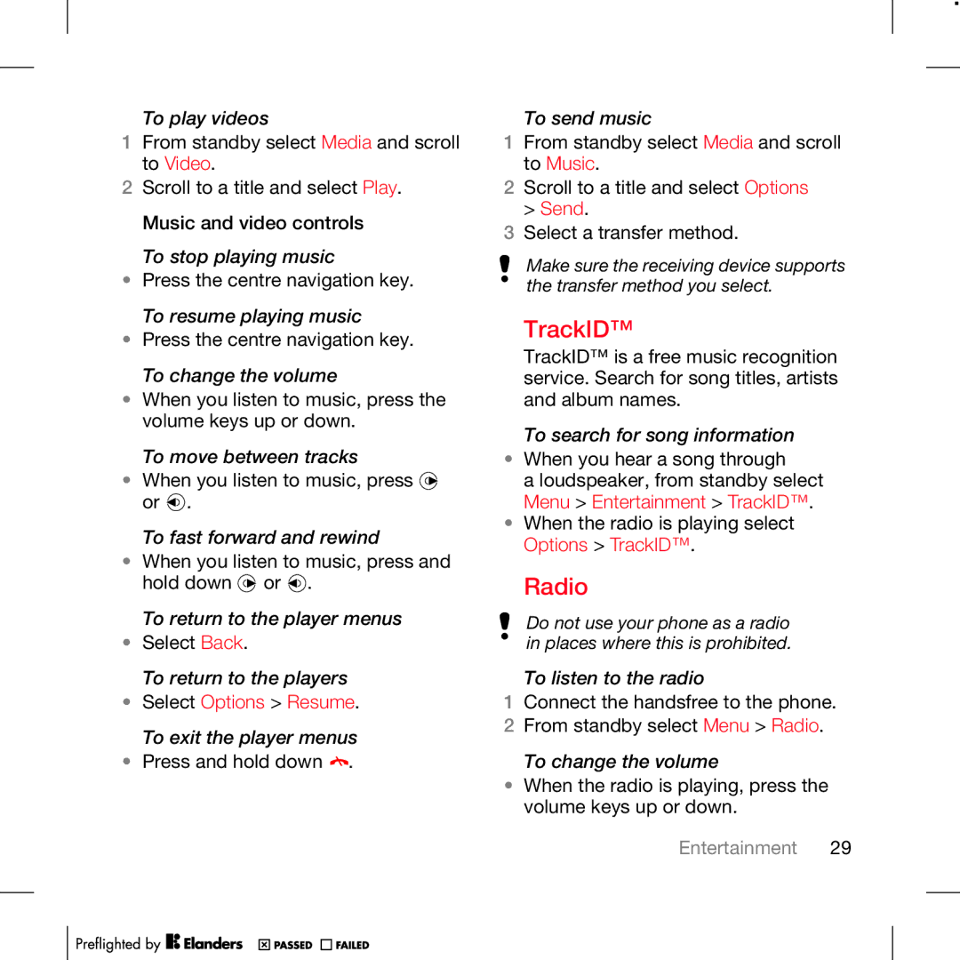 TANDBERG K630I manual TrackID, Radio, Select Options Resume. To exit the player menus 