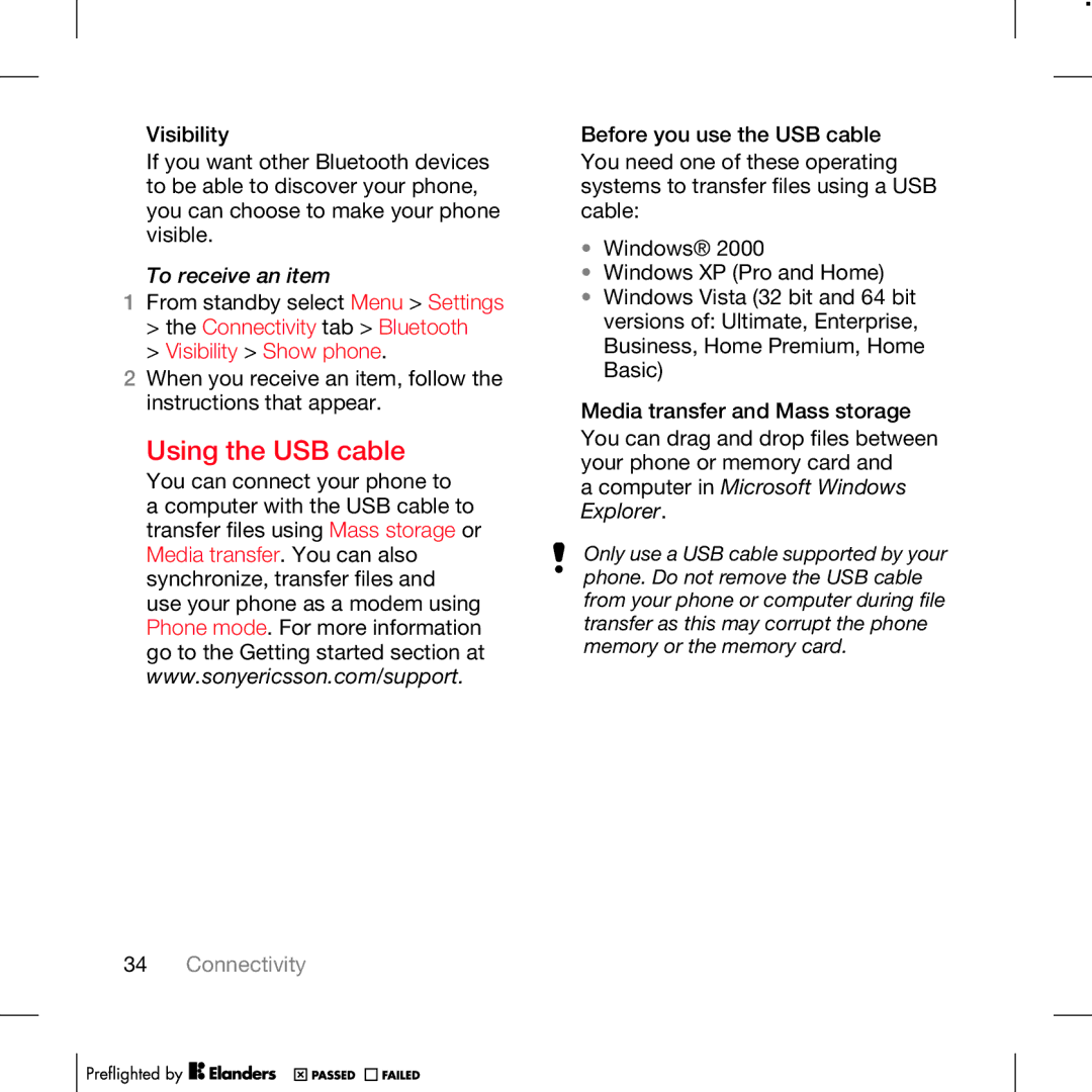 TANDBERG K630I manual Using the USB cable, Connectivity tab Bluetooth Visibility Show phone 