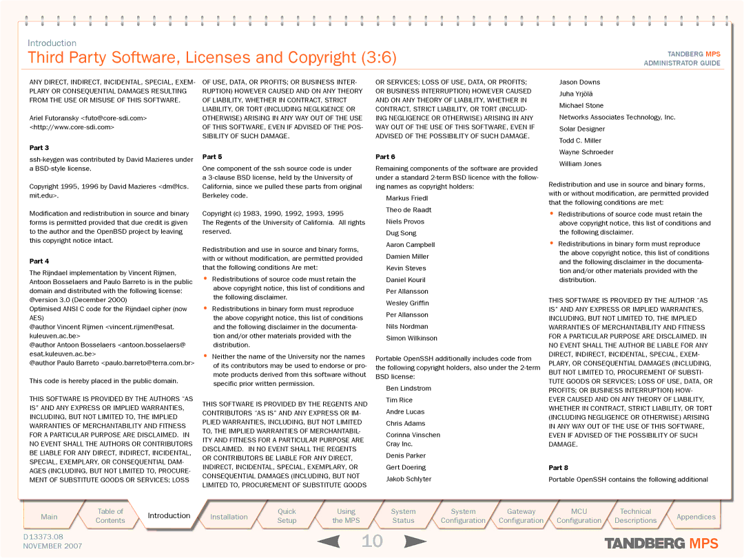 TANDBERG MPS 200, MPS 800 manual Portable OpenSSH contains the following additional 