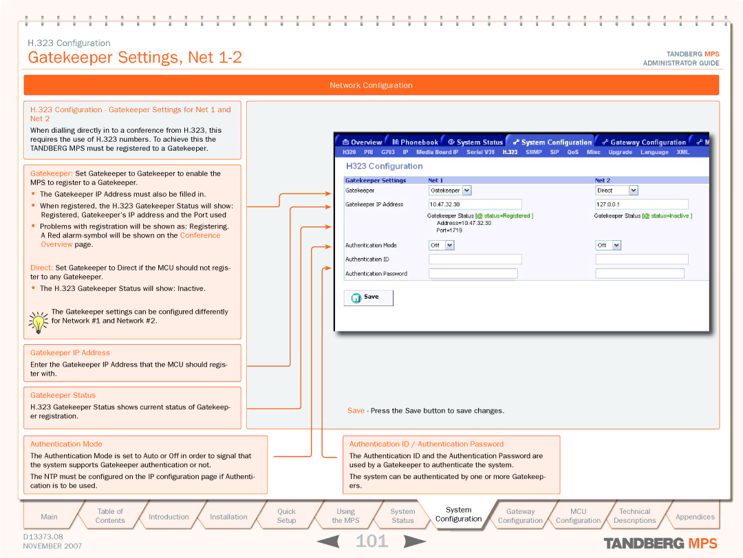 TANDBERG MPS 800, MPS 200 manual 101, Gatekeeper Settings, Net 