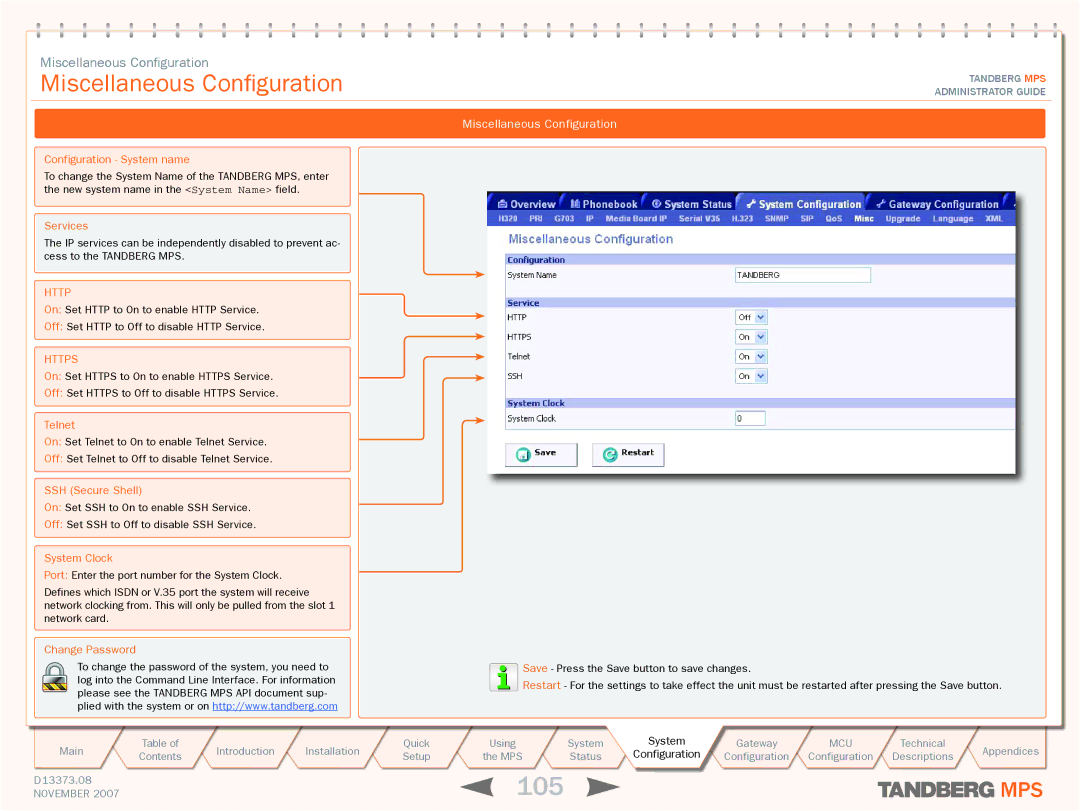 TANDBERG MPS 800, MPS 200 manual 105, Miscellaneous Configuration 