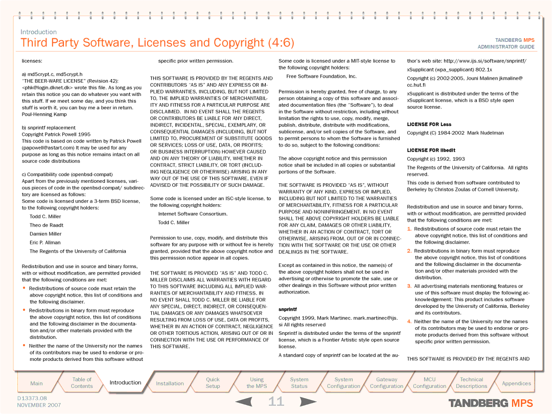 TANDBERG MPS 800, MPS 200 manual License for Less 