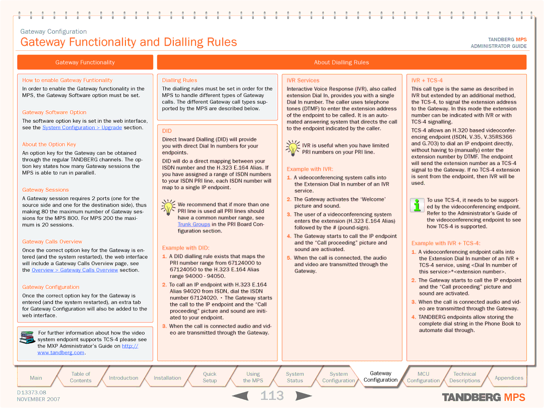 TANDBERG MPS 800, MPS 200 manual 113, Gateway Functionality and Dialling Rules, About Dialling Rules 