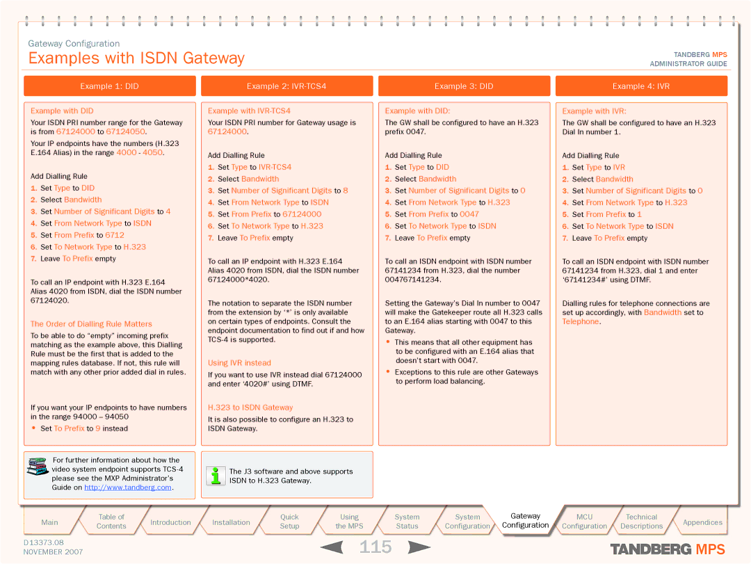 TANDBERG MPS 800, MPS 200 manual 115, Examples with Isdn Gateway 