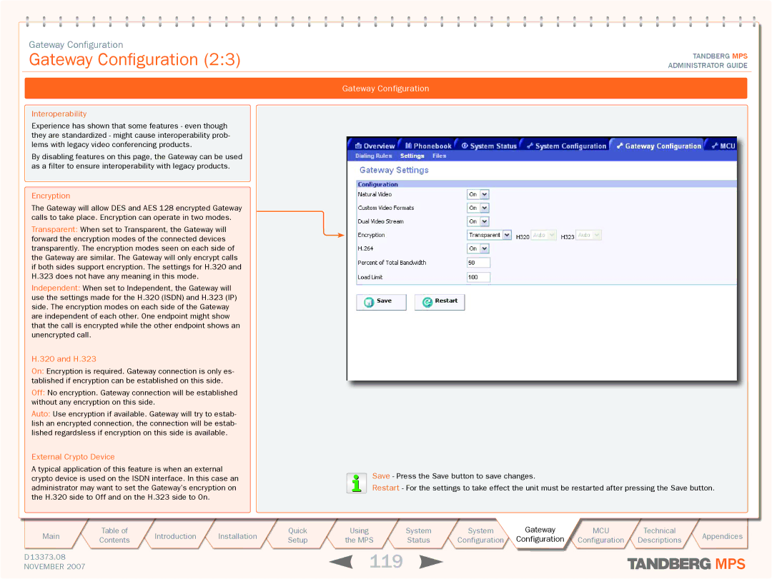 TANDBERG MPS 800, MPS 200 manual 119, H.323, External Crypto Device 