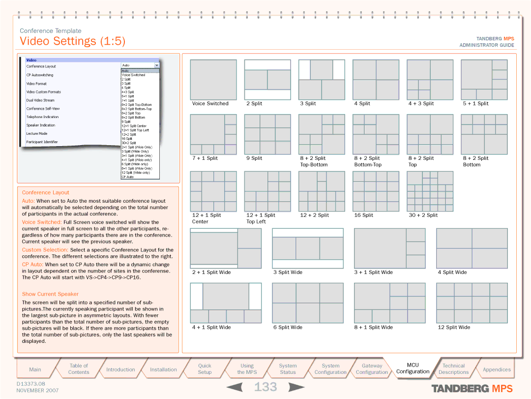 TANDBERG MPS 800, MPS 200 manual 133, Video Settings 