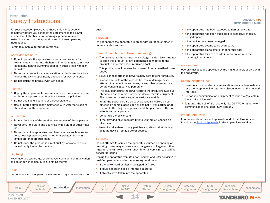 TANDBERG MPS 200, MPS 800 manual Safety Instructions, Administrator Guide 