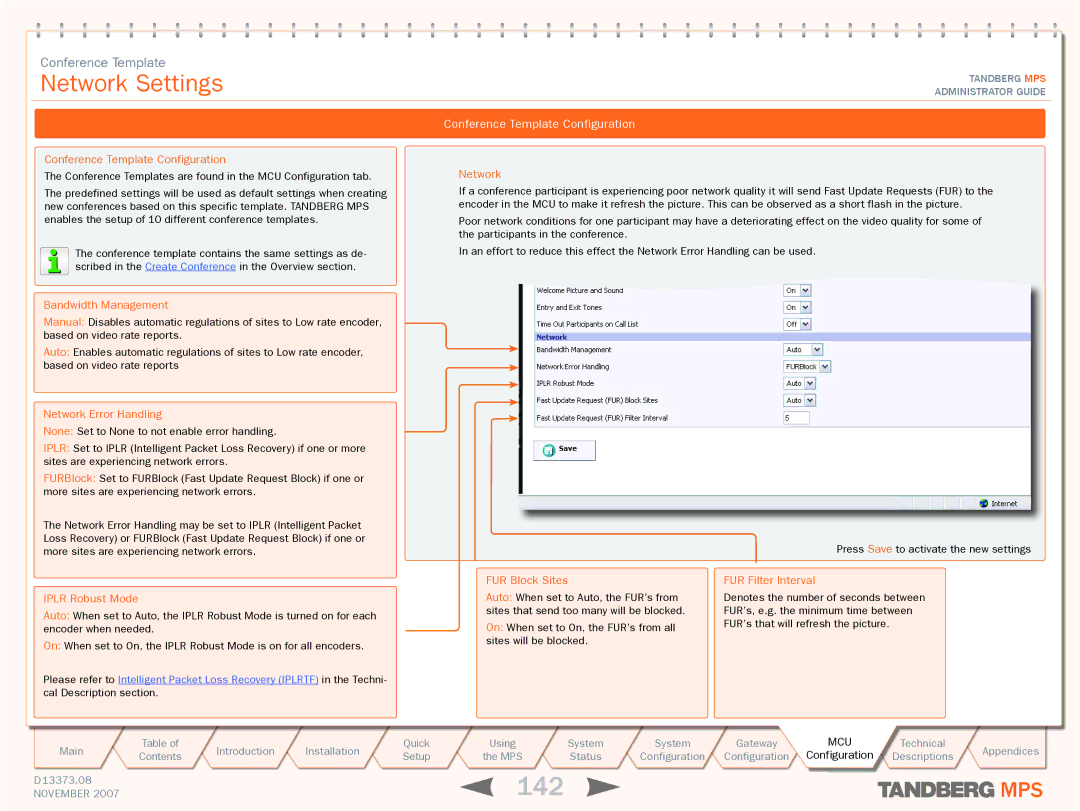 TANDBERG MPS 200, MPS 800 manual 142, Network Settings 