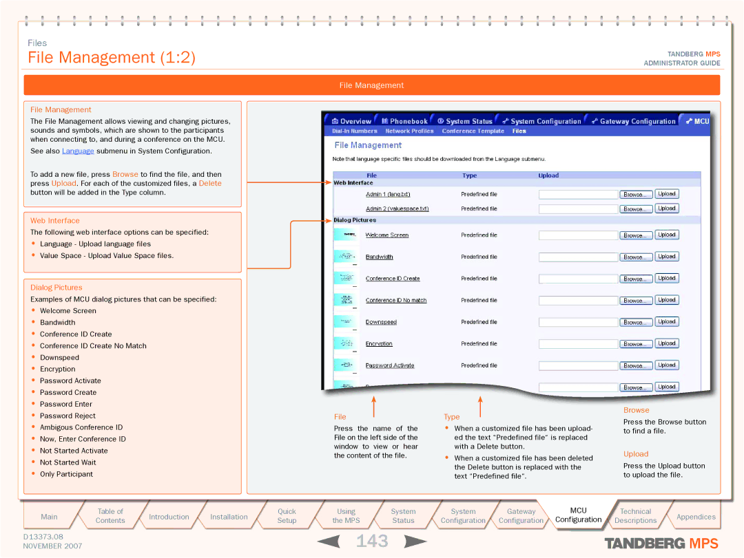 TANDBERG MPS 800, MPS 200 manual 143, File Management 