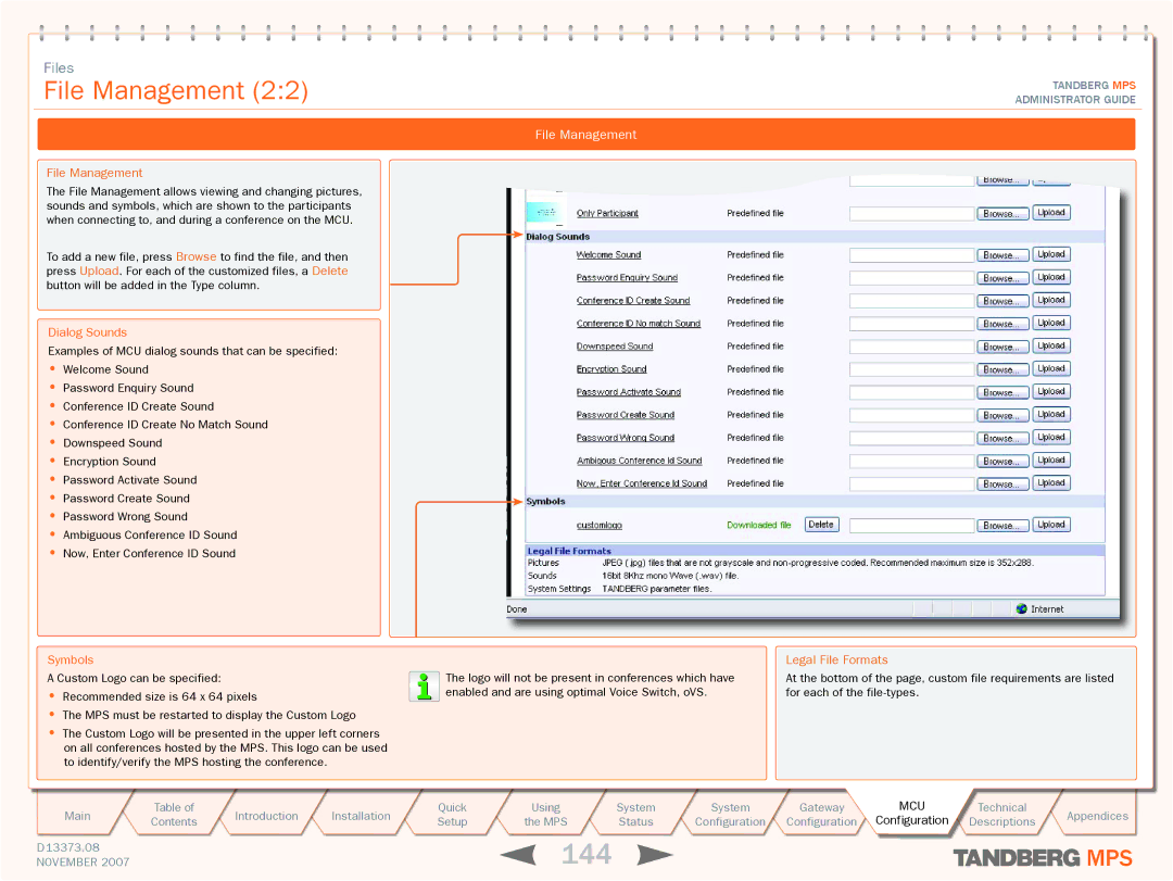 TANDBERG MPS 200, MPS 800 manual 144, Dialog Sounds 