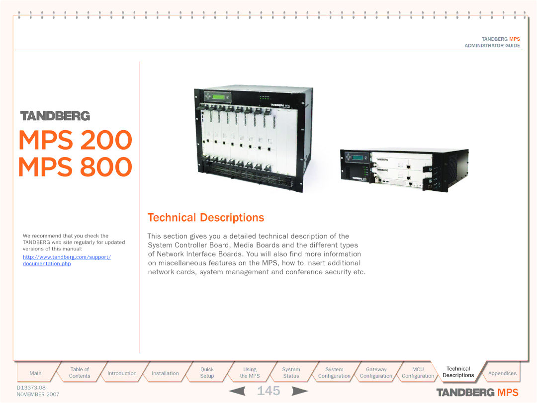 TANDBERG MPS 800, MPS 200 manual 145, Technical Descriptions 