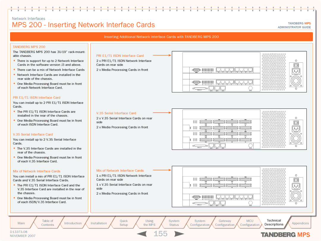 TANDBERG MPS 800 manual 155, MPS 200 Inserting Network Interface Cards 