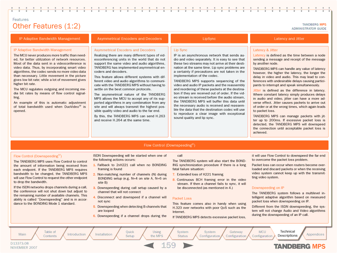 TANDBERG MPS 800, MPS 200 manual 159, Other Features, Flow Control DownspeedingTF 