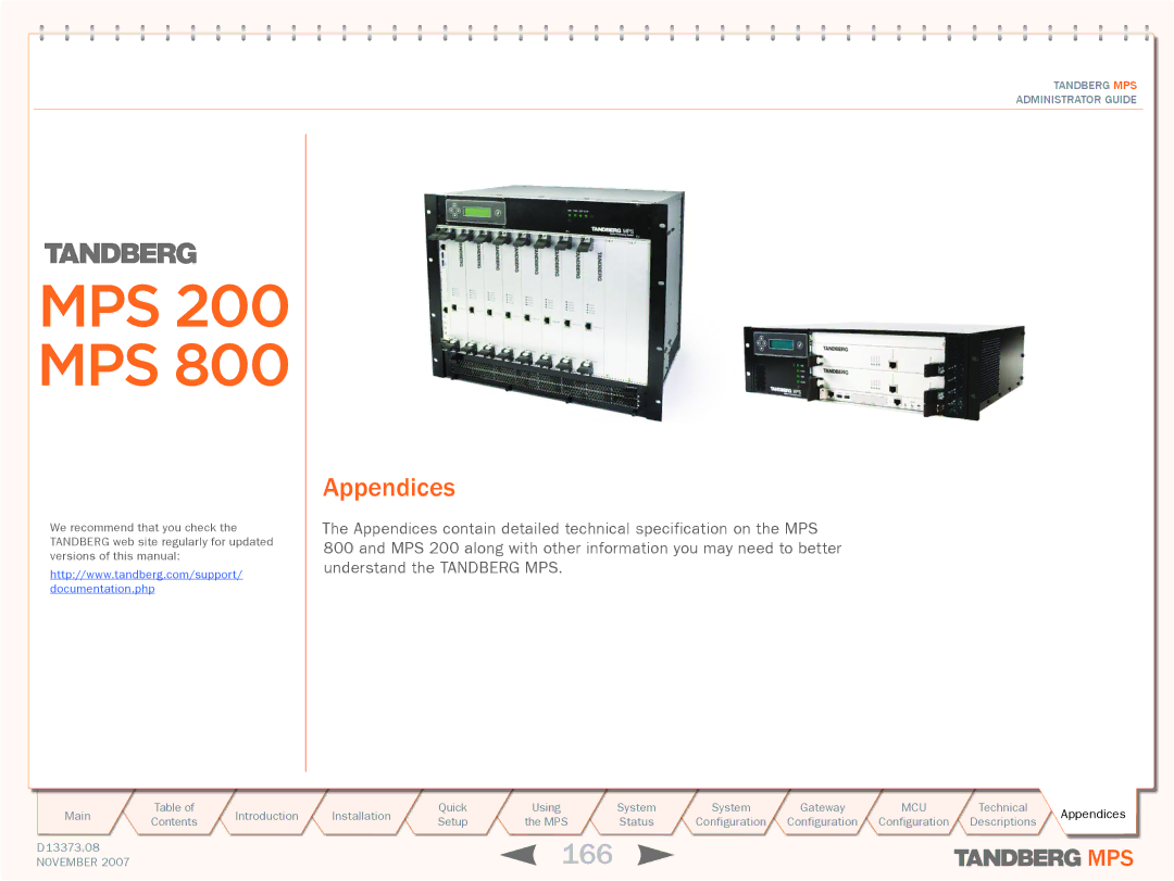 TANDBERG MPS 200, MPS 800 manual 166, Appendices 