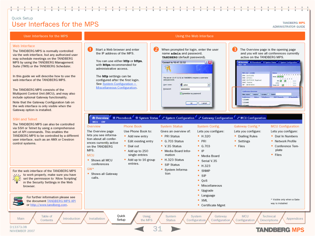 TANDBERG MPS 800, MPS 200 manual User Interfaces for the MPS, Using the Web Interface, Overview 