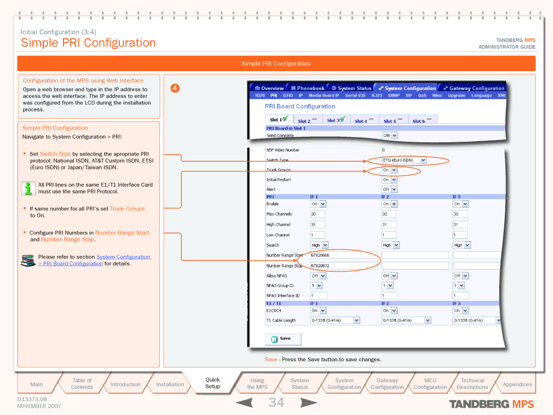 TANDBERG MPS 200, MPS 800 manual Simple PRI Configuration 