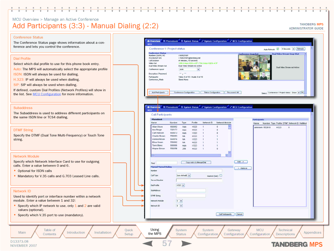 TANDBERG MPS 800, MPS 200 manual Add Participants 33 Manual Dialing 