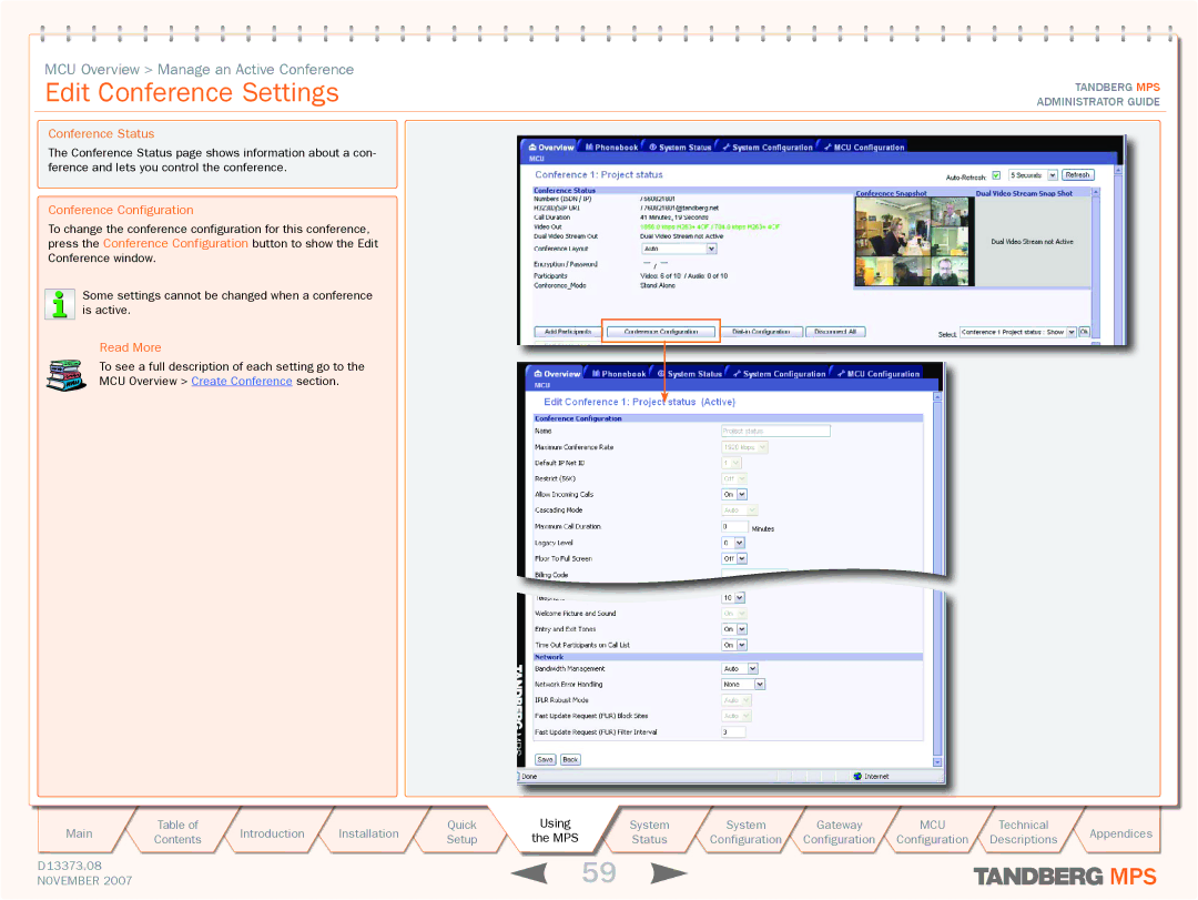 TANDBERG MPS 800, MPS 200 manual Edit Conference Settings, Conference Configuration, Read More 