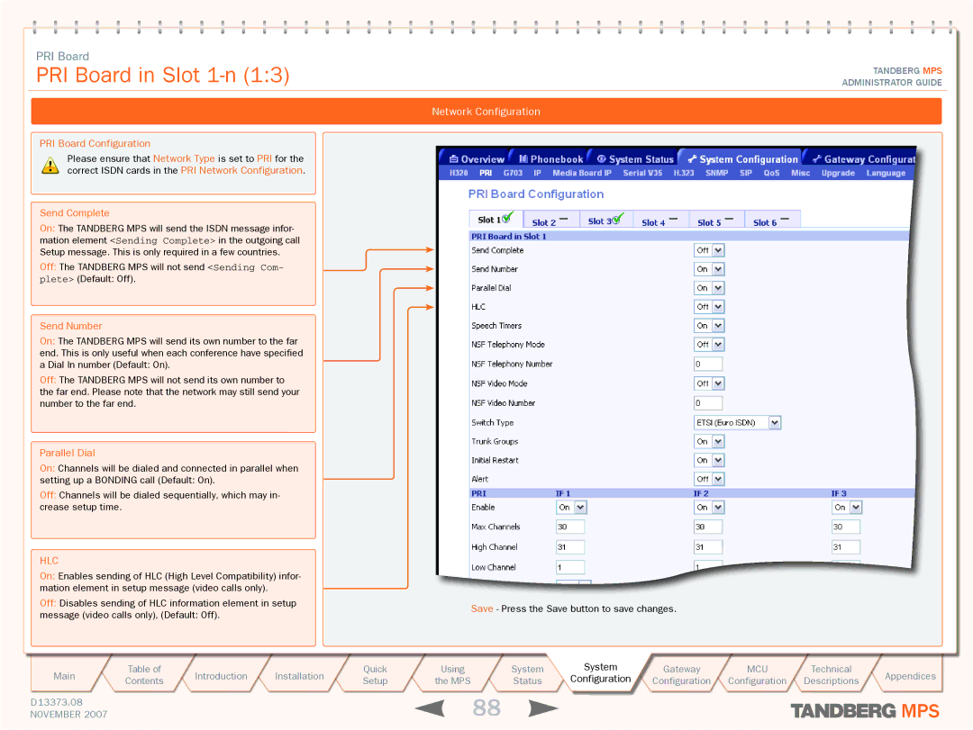 TANDBERG MPS 200, MPS 800 manual PRI Board in Slot 1-n, Send Complete, Send Number, Parallel Dial 