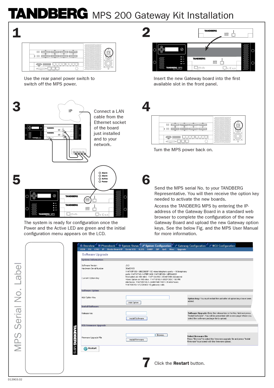 TANDBERG MPS800 user manual MPS 200 Gateway Kit Installation 