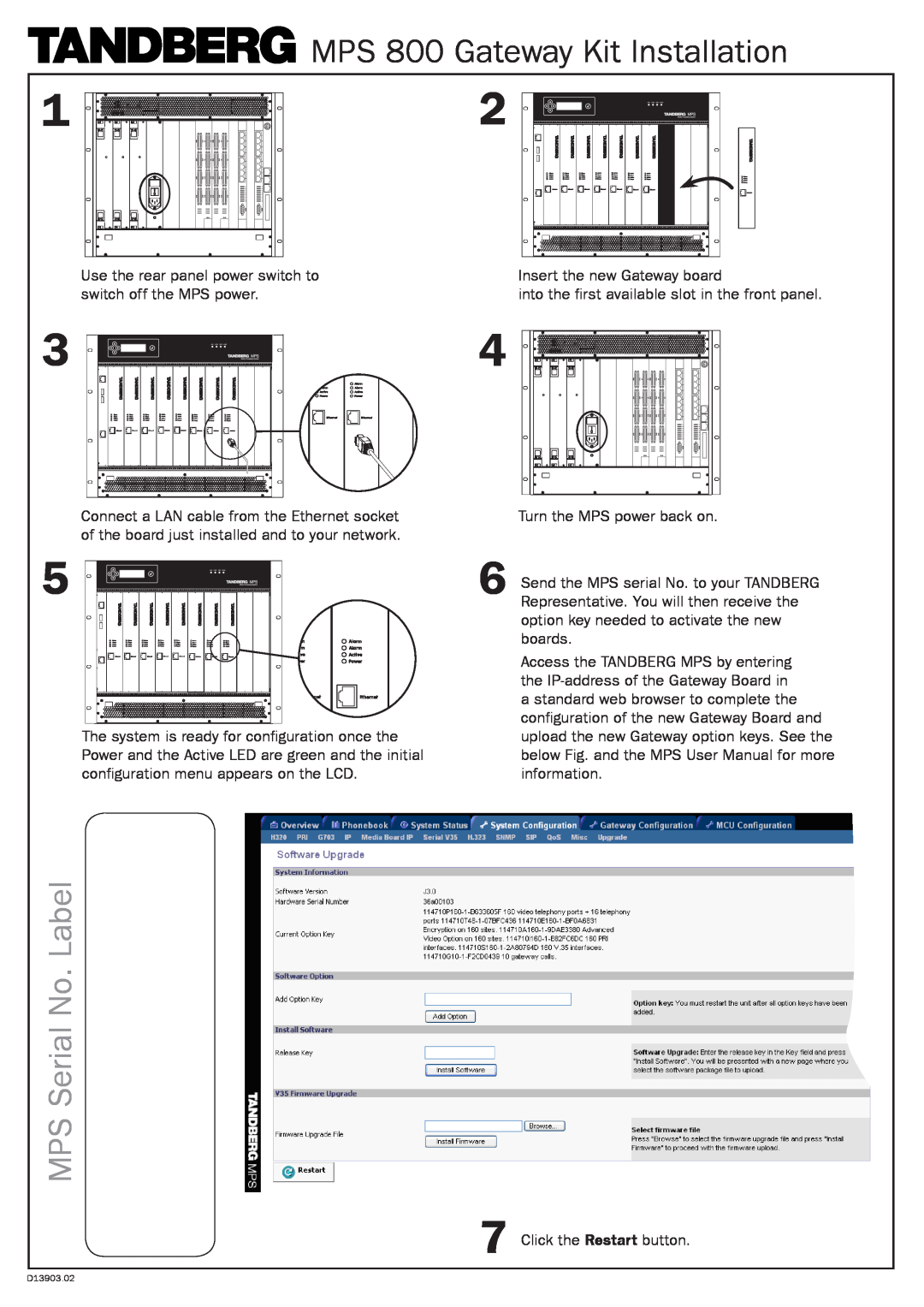 TANDBERG MPS800 user manual MPS 800 Gateway Kit Installation 