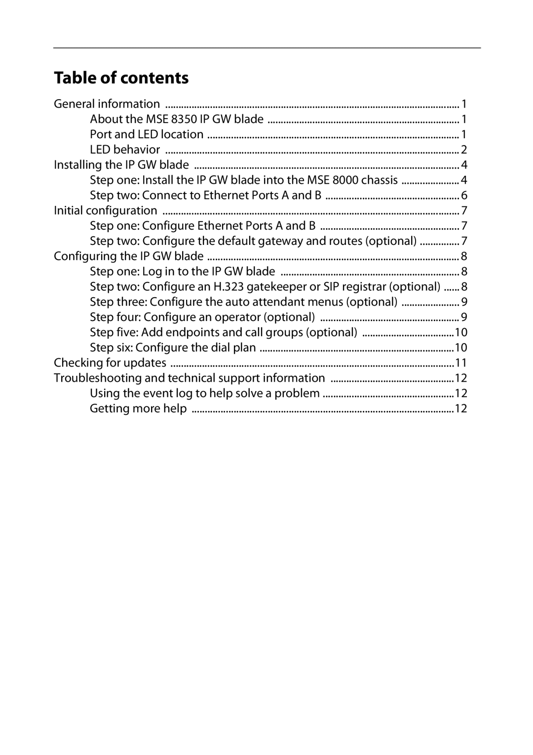 TANDBERG MSE 8350 manual Table of contents 