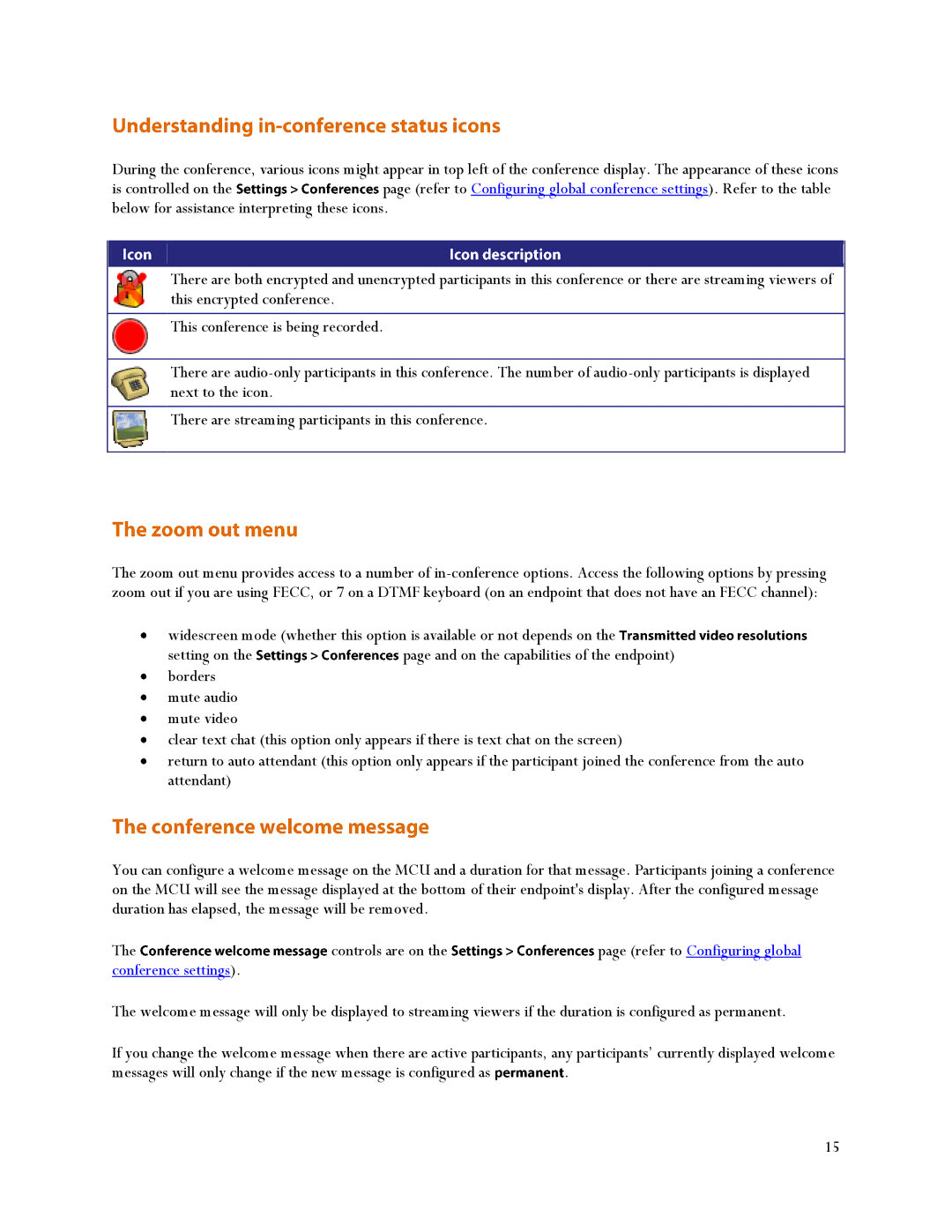 TANDBERG MCU 4500, MSE 8510 manual Conference settings 