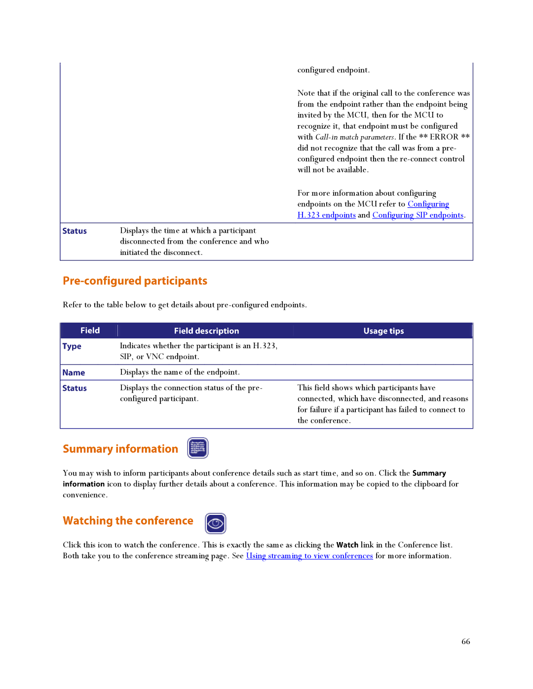 TANDBERG MSE 8510, MCU 4500 manual For failure if a participant has failed to connect to 