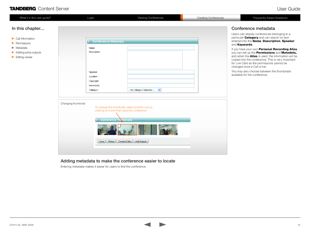 TANDBERG None manual Conference metadata, Adding metadata to make the conference easier to locate 