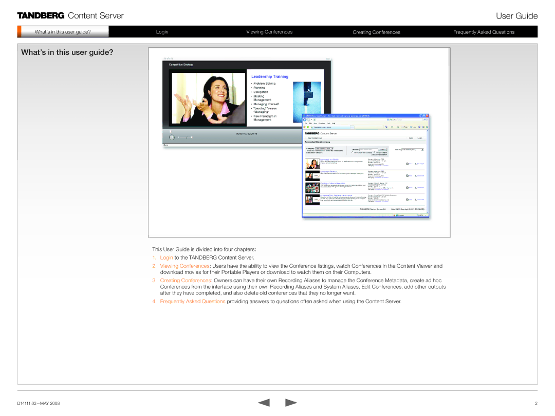 TANDBERG None manual Content Server User Guide, What’s in this user guide? 